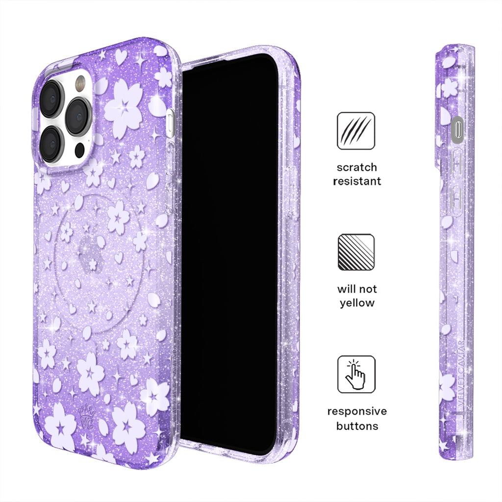 Lavender Cherry Blossom Glitter iPhone Case