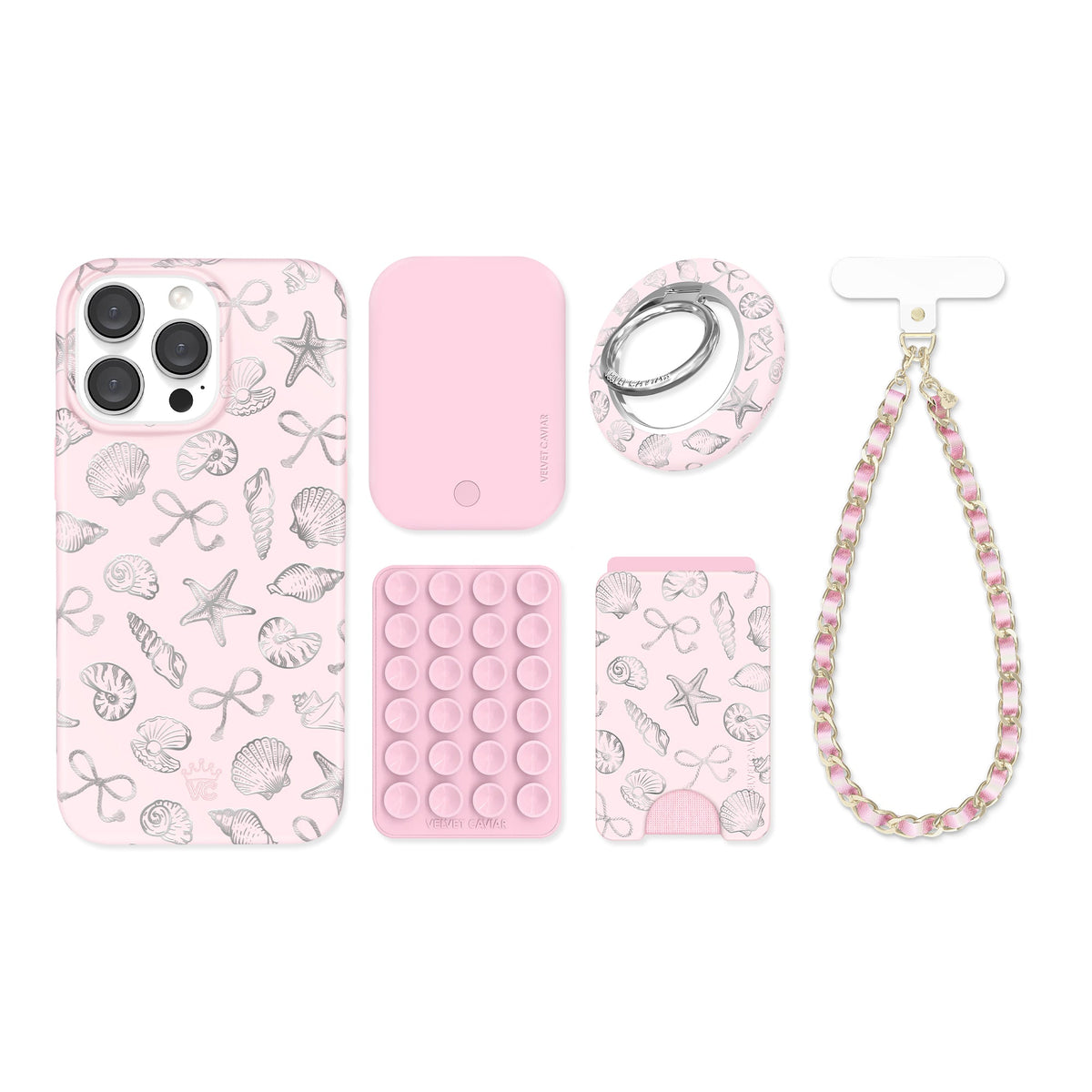 Pink Coastal Seashells iPhone Bundle Set