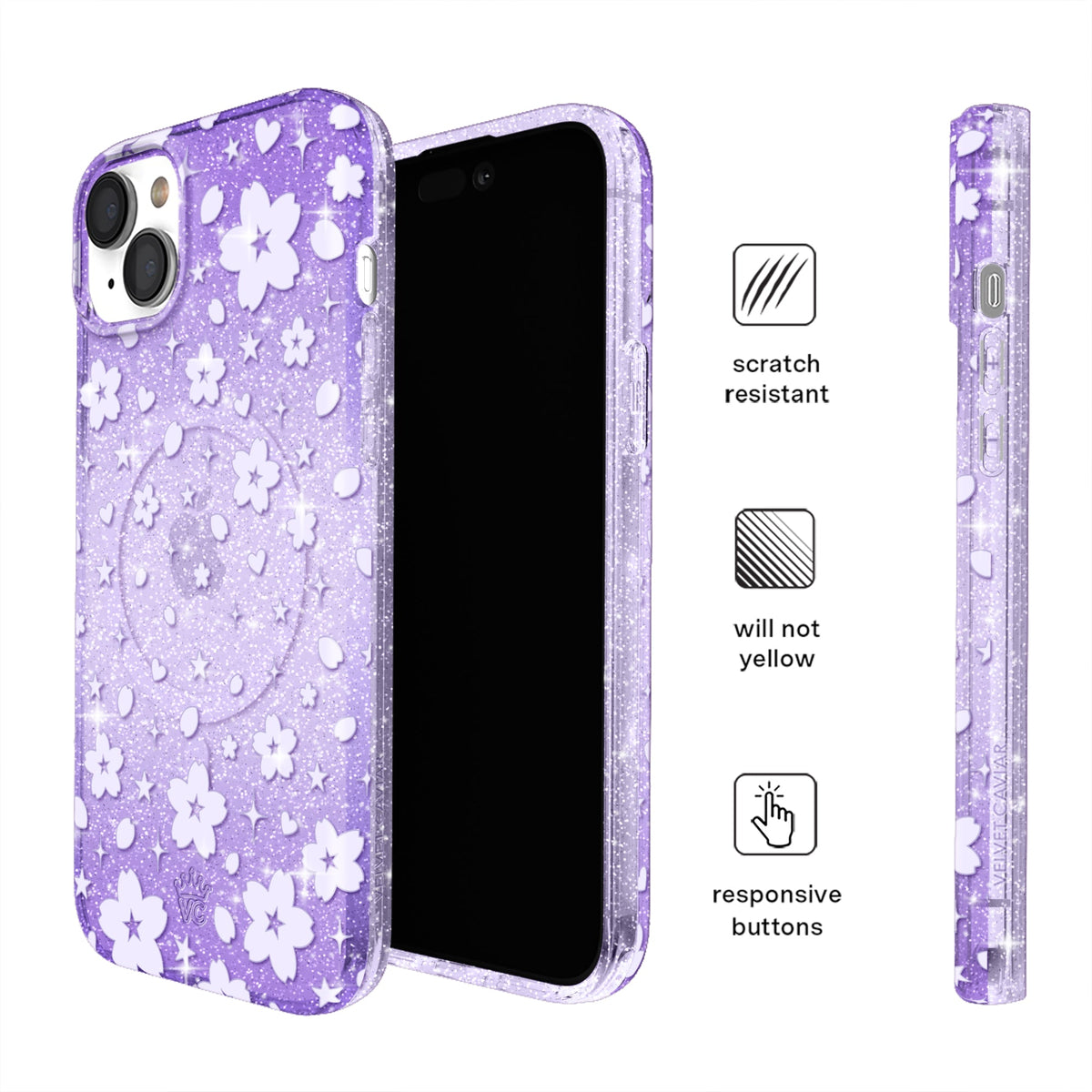 Lavender Cherry Blossom Glitter iPhone Case