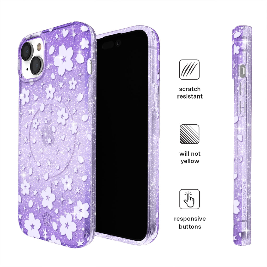 Lavender Cherry Blossom Glitter iPhone Case