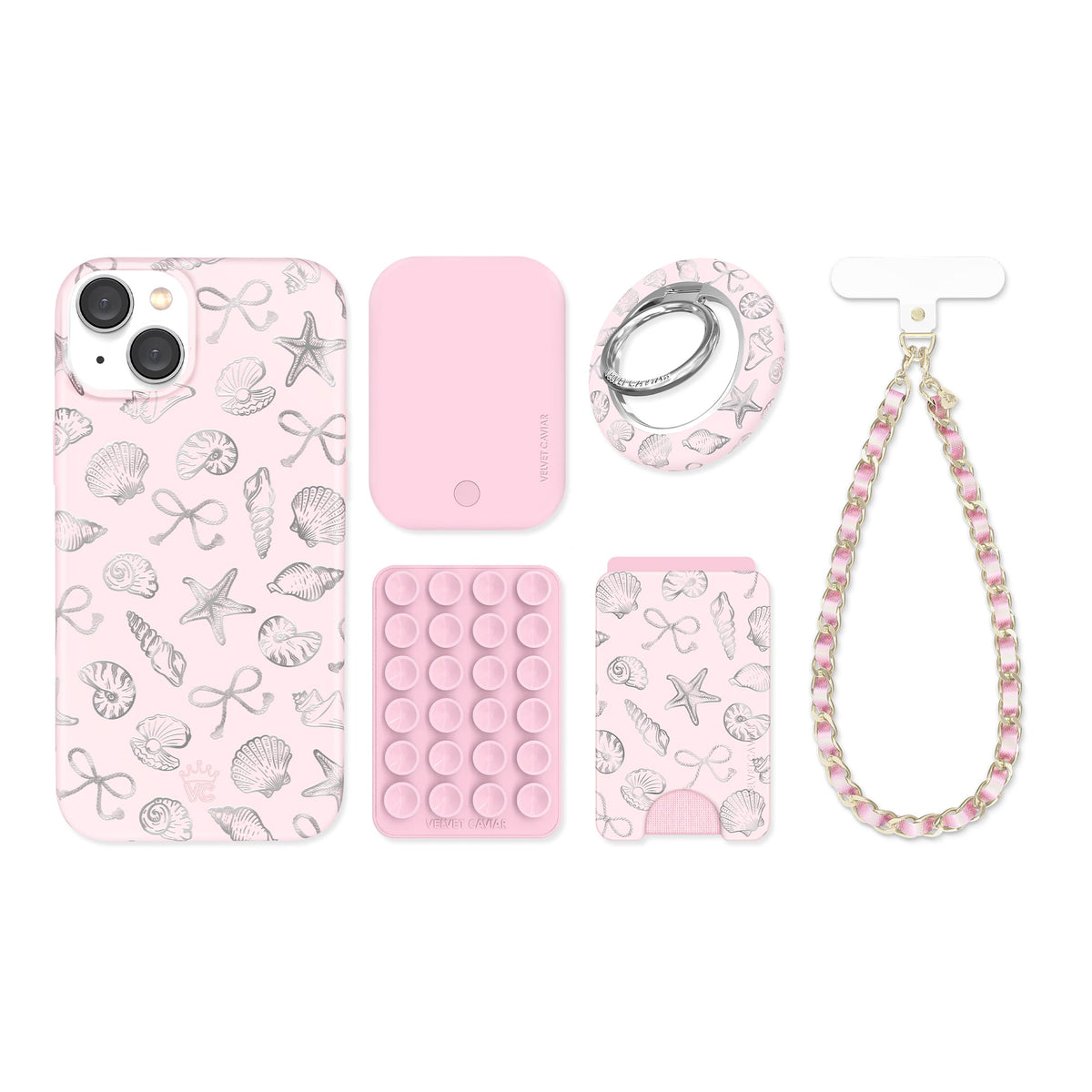 Pink Coastal Seashells iPhone Bundle Set