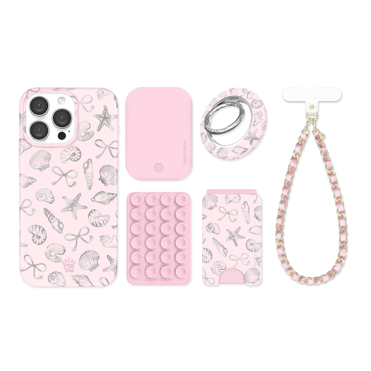 Pink Coastal Seashells iPhone Bundle Set