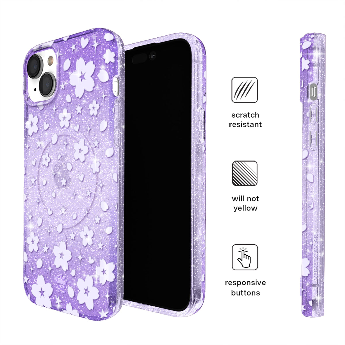 Lavender Cherry Blossom Glitter iPhone Case