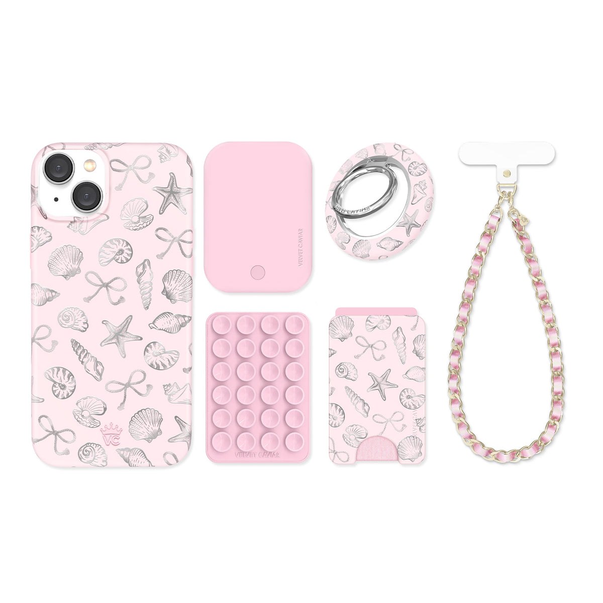 Pink Coastal Seashells iPhone Bundle Set