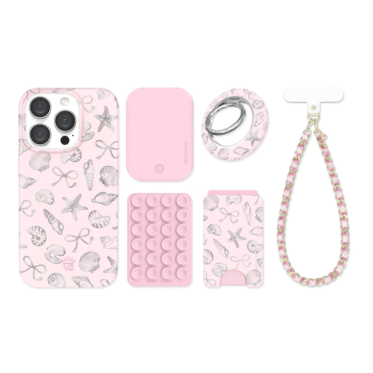 Pink Coastal Seashells iPhone Bundle Set