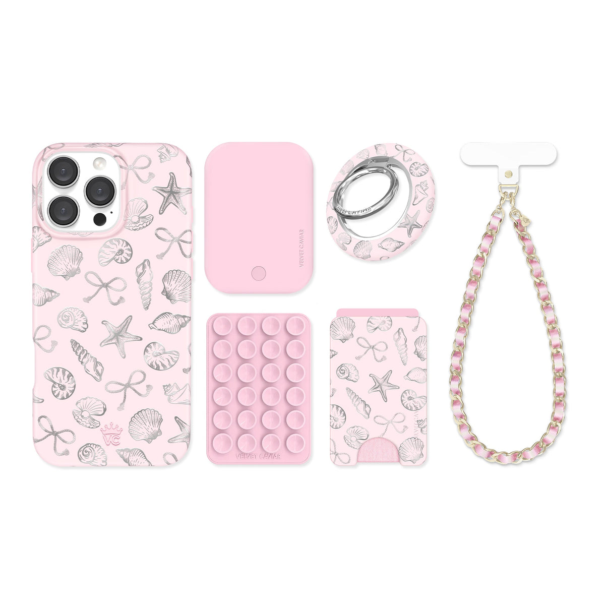 Pink Coastal Seashells iPhone Bundle Set