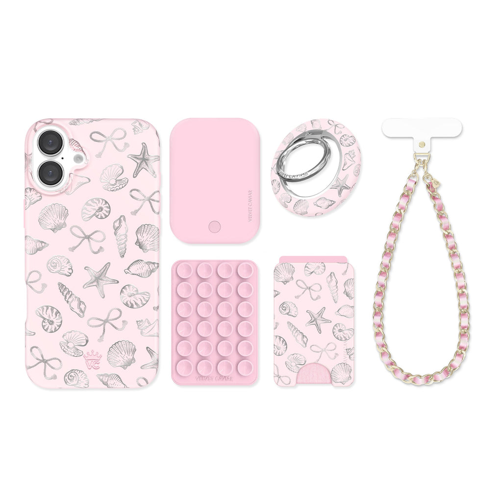 Pink Coastal Seashells iPhone Bundle Set