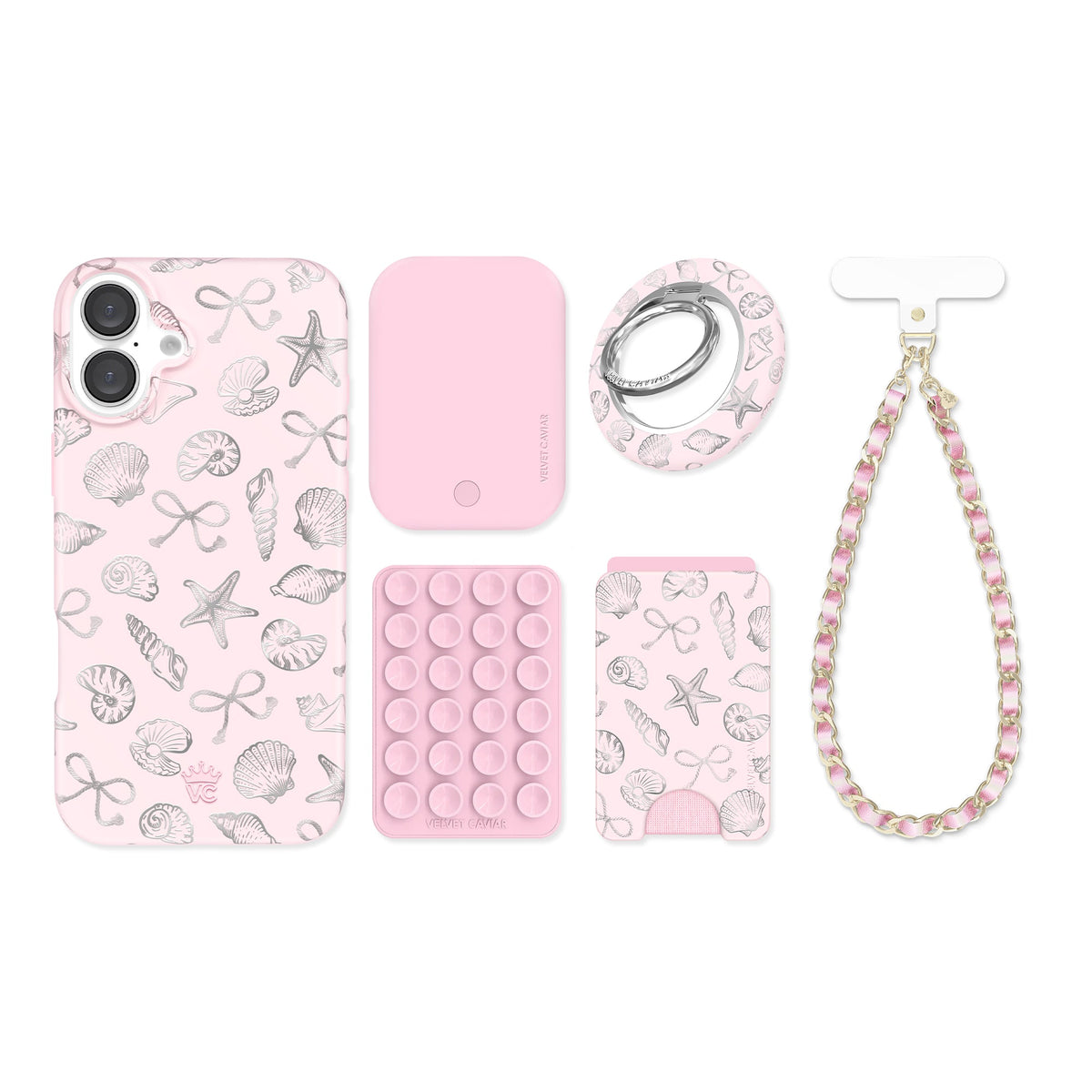 Pink Coastal Seashells iPhone Bundle Set