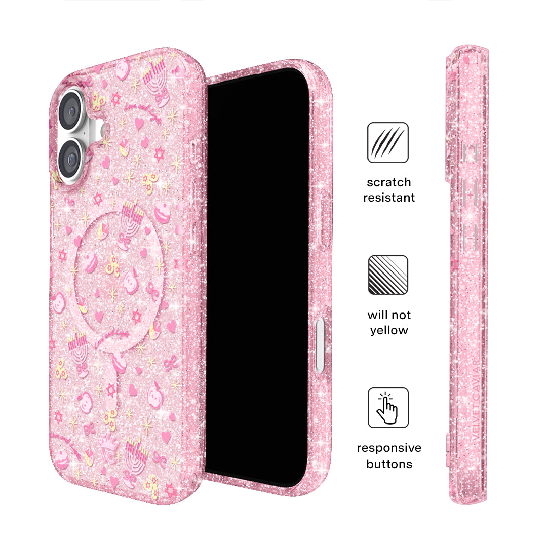 Pink Hanukkah Glitter iPhone Case