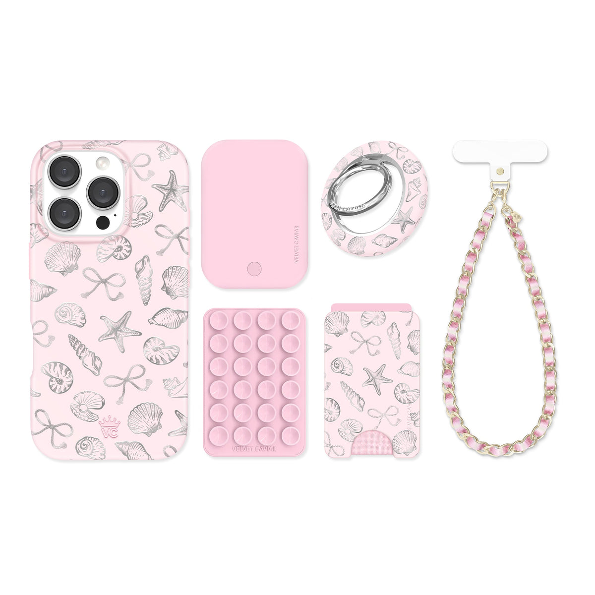 Pink Coastal Seashells iPhone Bundle Set