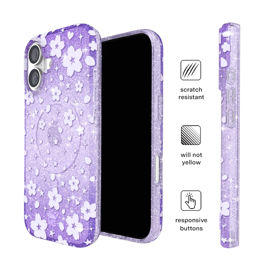 Lavender Cherry Blossom Glitter iPhone Case