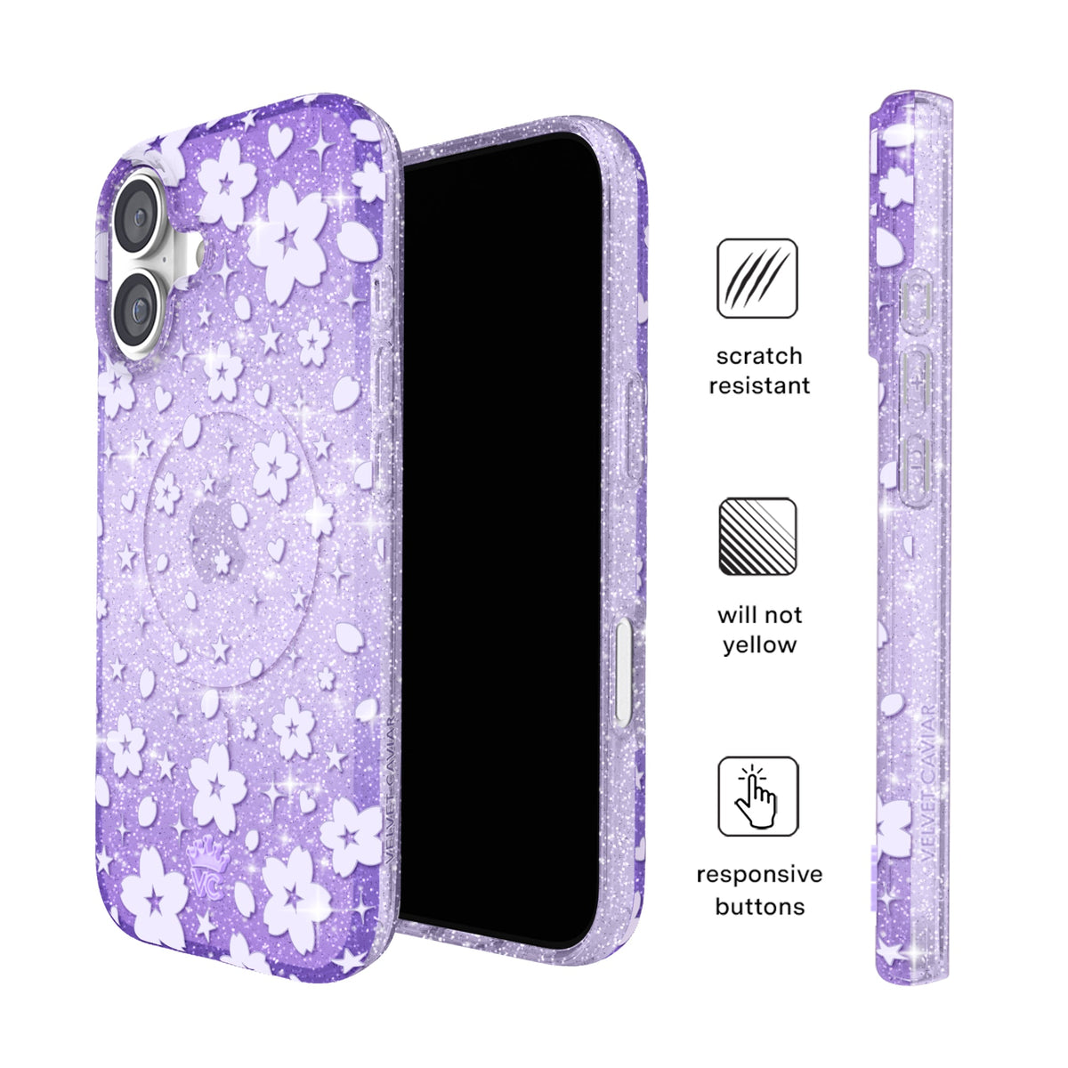 Lavender Cherry Blossom Glitter iPhone Case