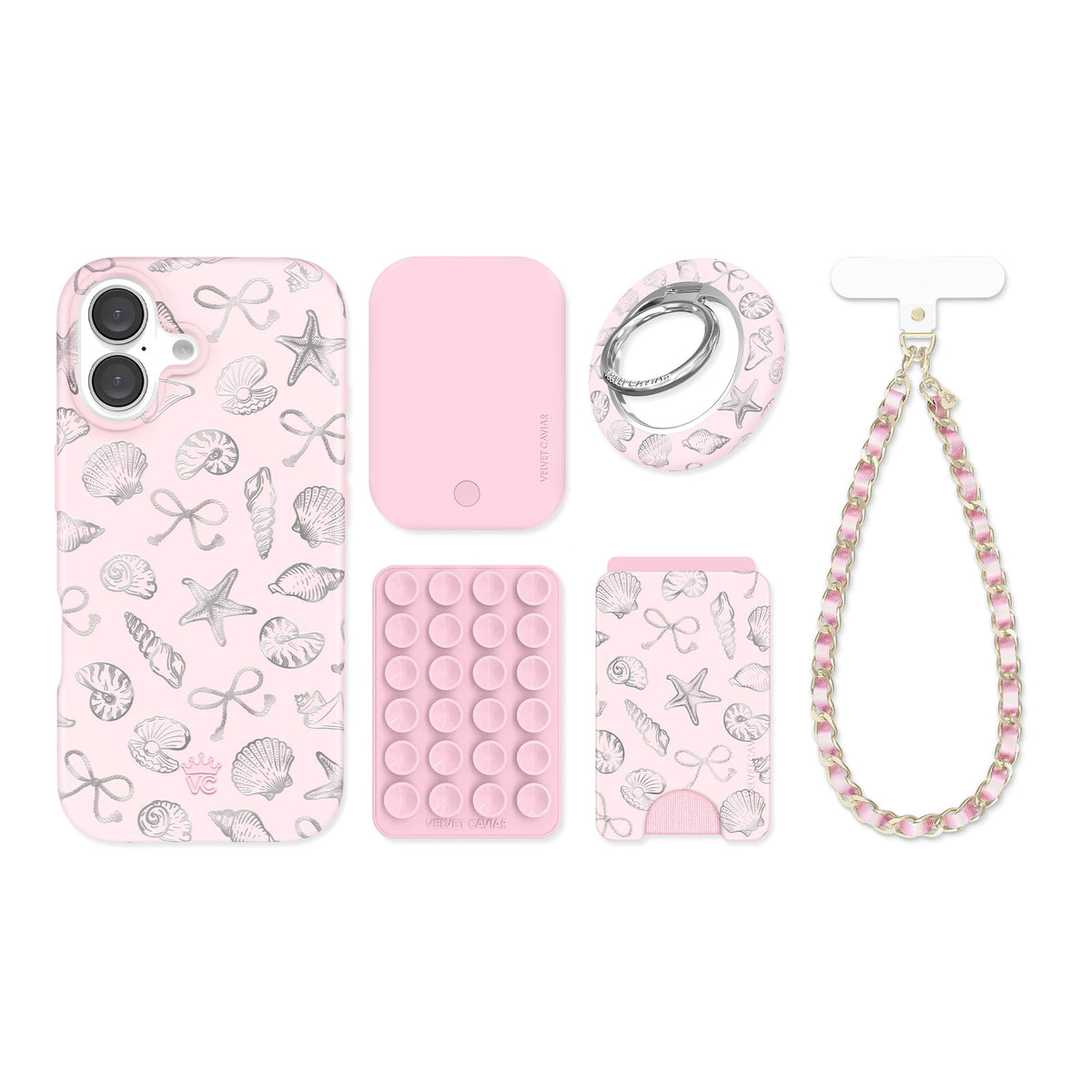 Pink Coastal Seashells iPhone Bundle Set
