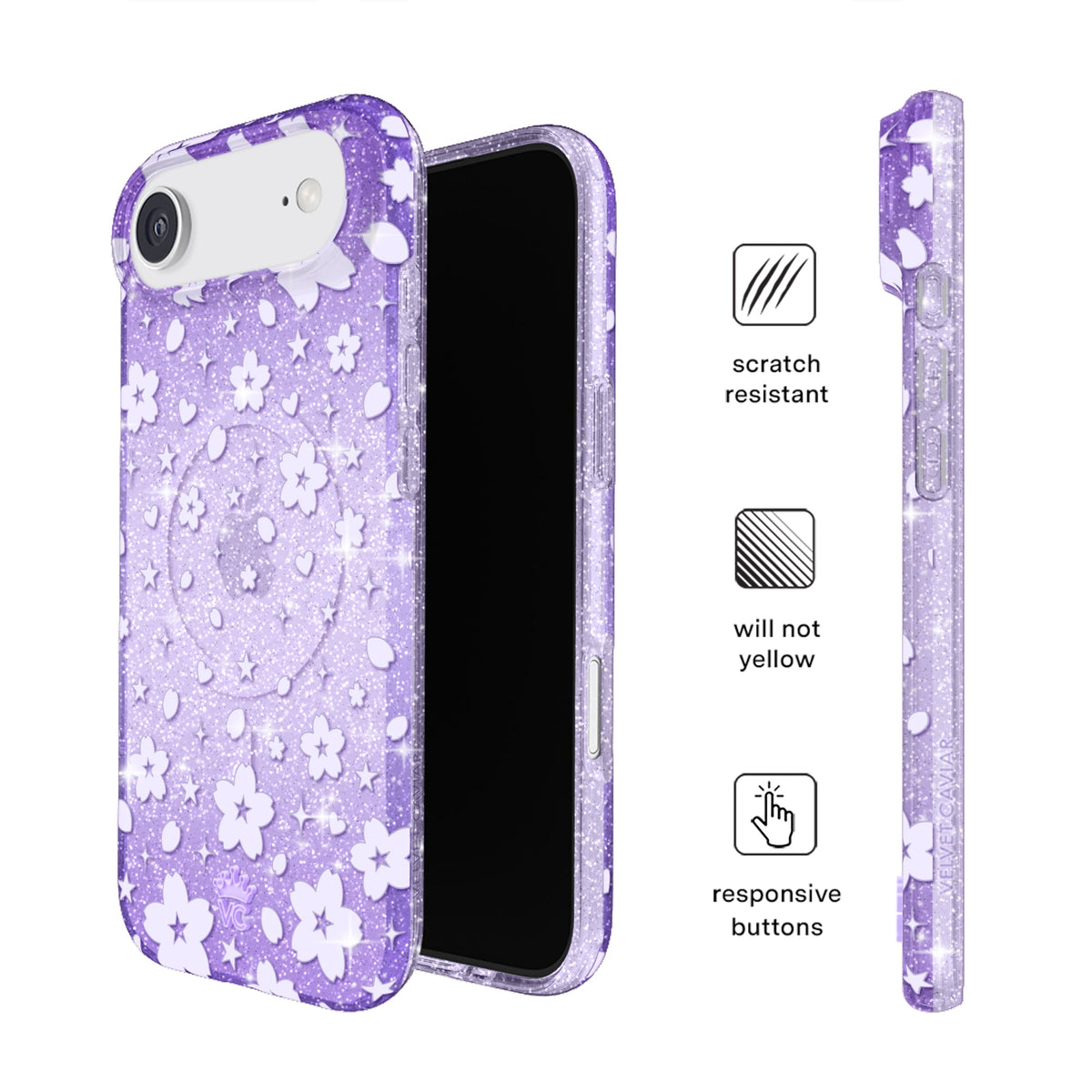 Lavender Cherry Blossom Glitter iPhone Case