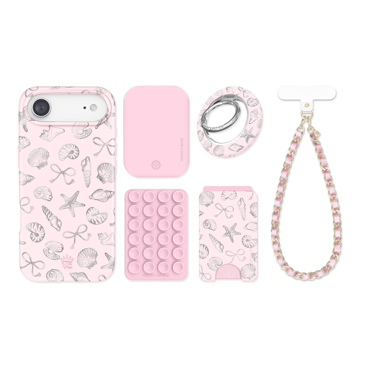 Pink Coastal Seashells iPhone Bundle Set