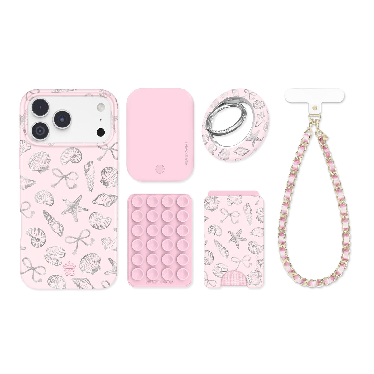 Pink Coastal Seashells iPhone Bundle Set