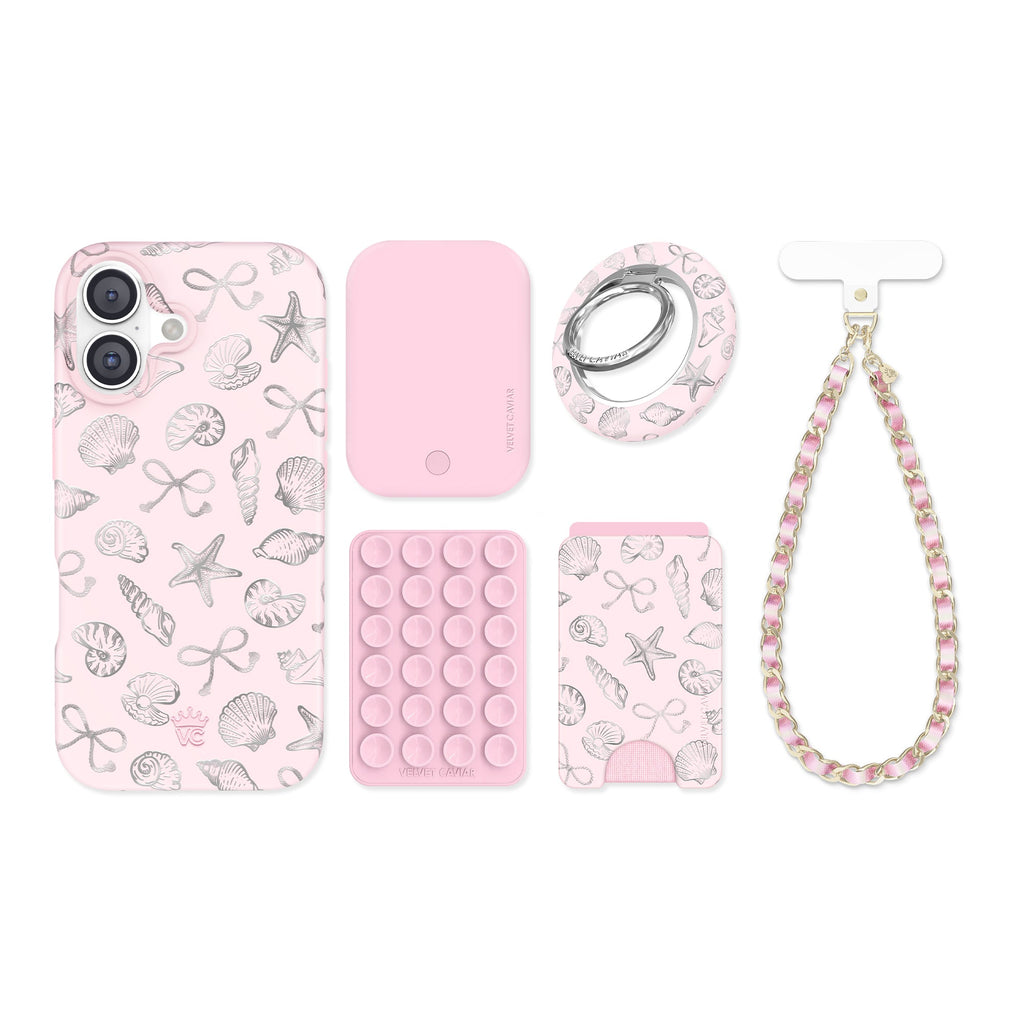 Pink Coastal Seashells iPhone Bundle Set