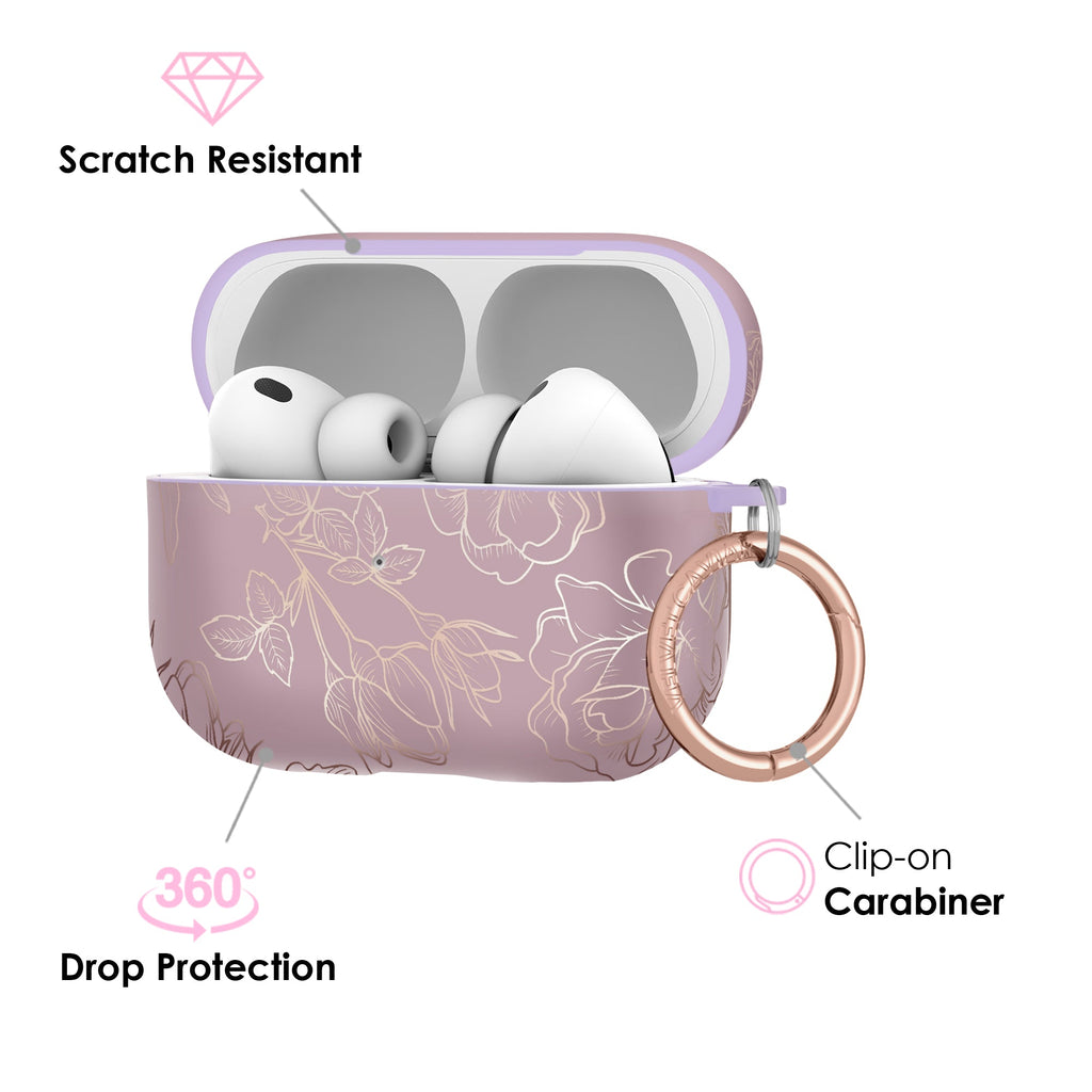 Dusty Rose Chrome Floral AirPods Case