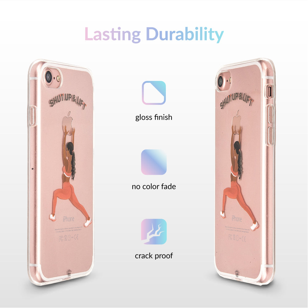 Shut Up & Lift iPhone Case Black Hair Pink Pants