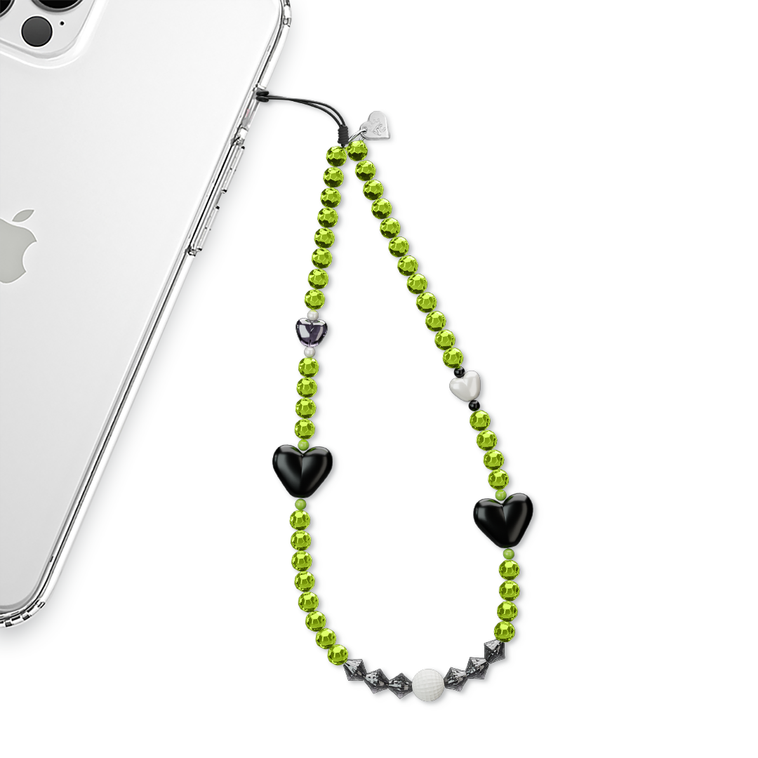 Green & Black Hearts Phone Charm