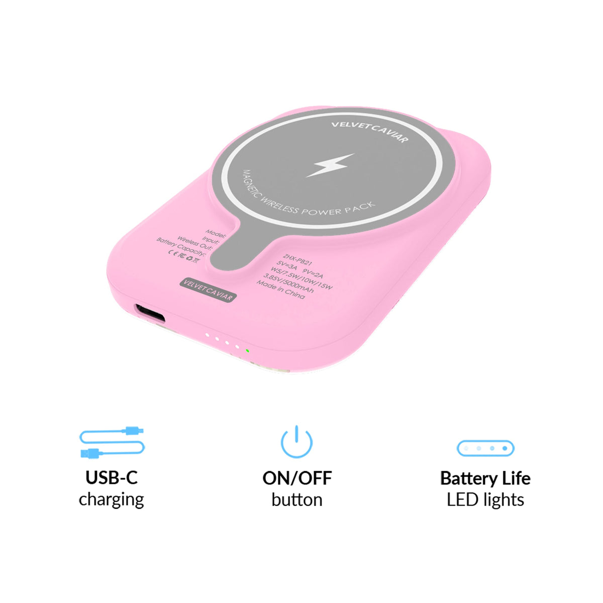 Pink Rose Floral MagSafe Battery Power Pack
