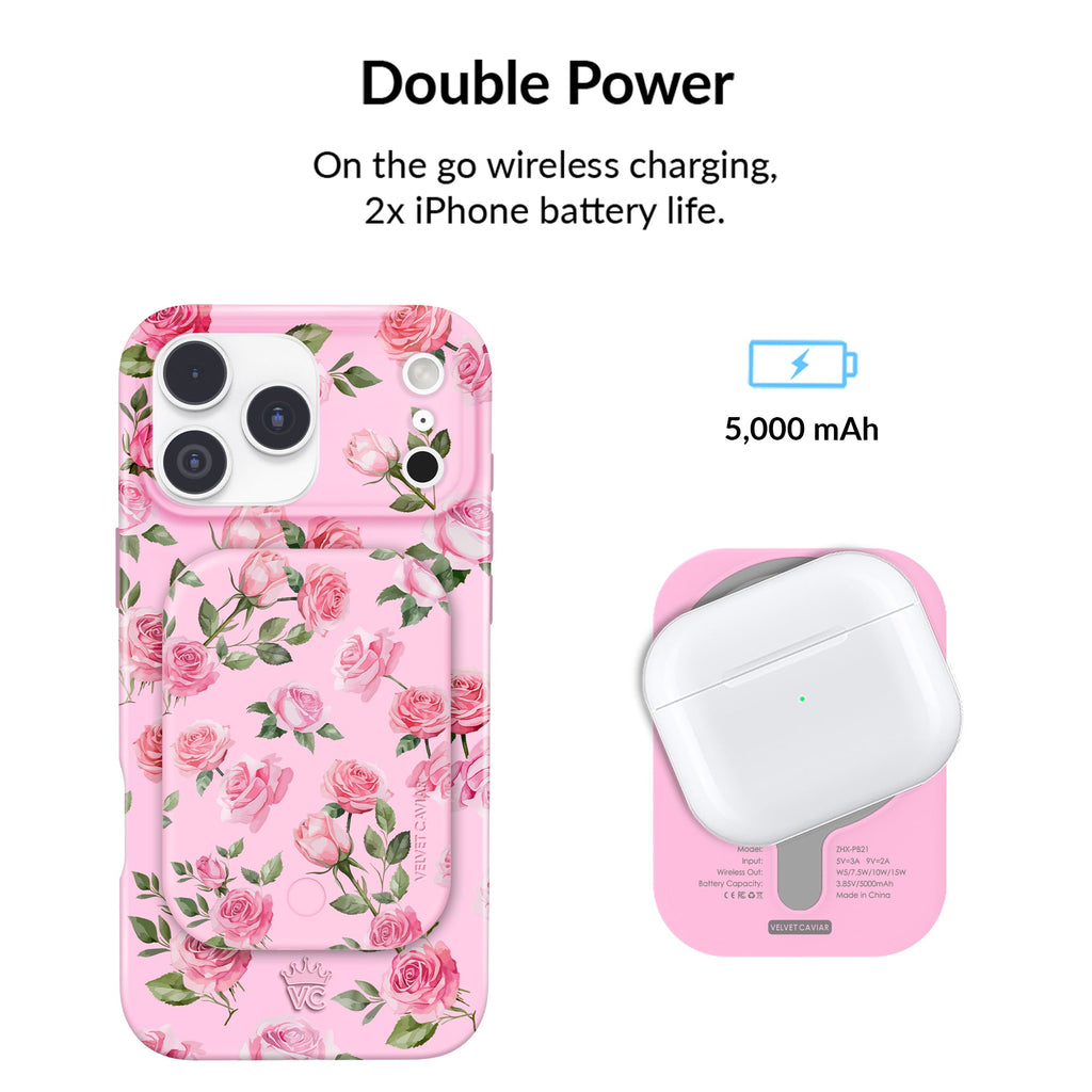 Pink Rose Floral MagSafe Battery Power Pack