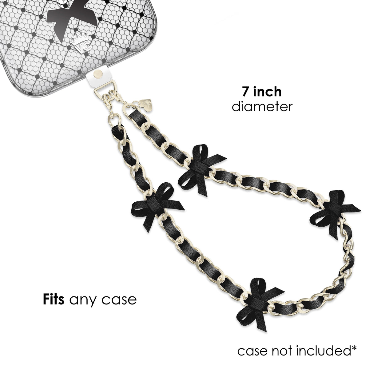 Black Bow Leather Chain Phone Charm