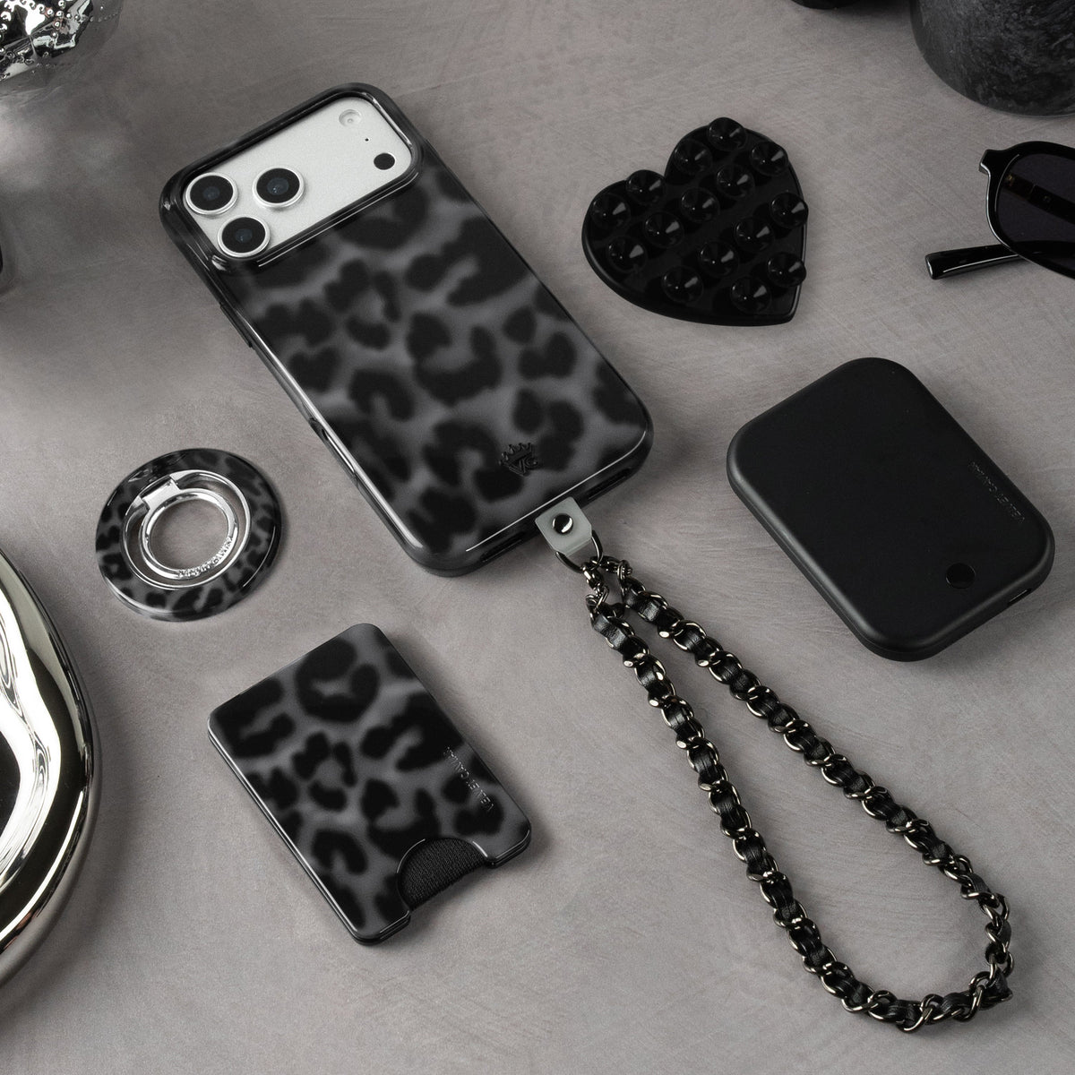 Blackout Leather Chain Phone Charm