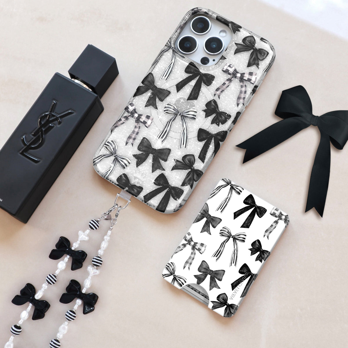 Gothic Black Bows Phone Charm