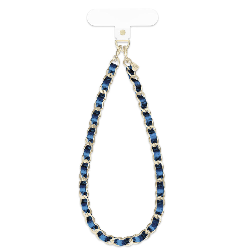 Metallic Navy Leather Chain Phone Charm