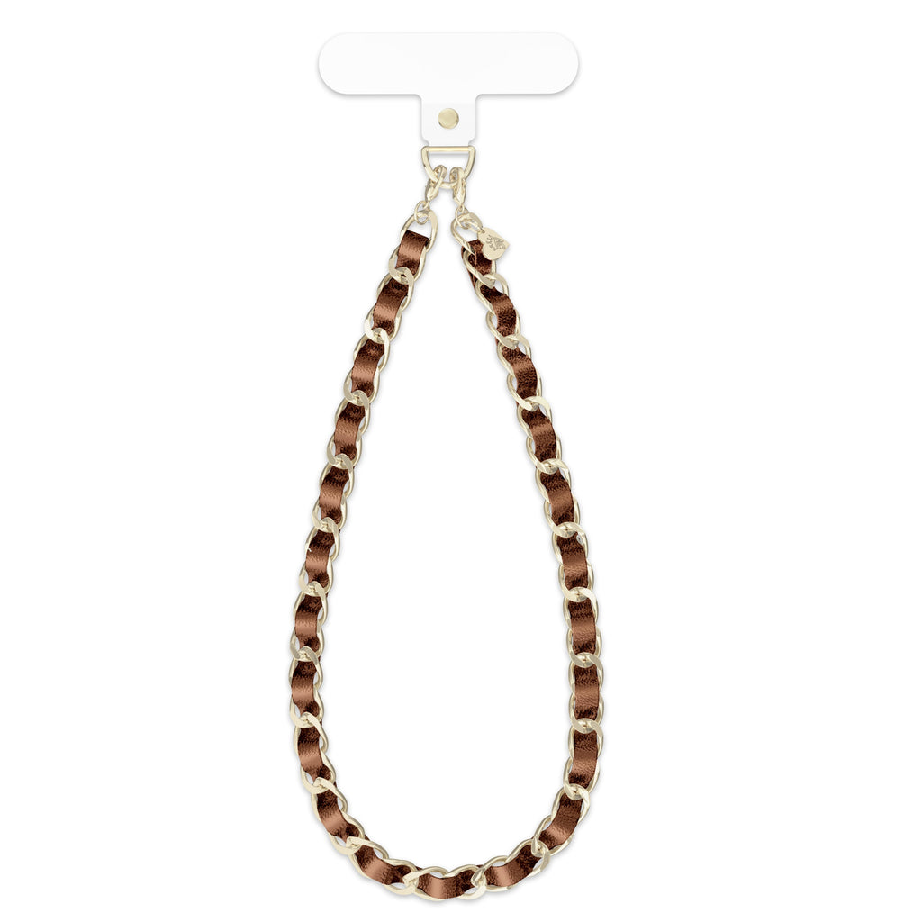 Brown Metallic Leather Chain Phone Charm