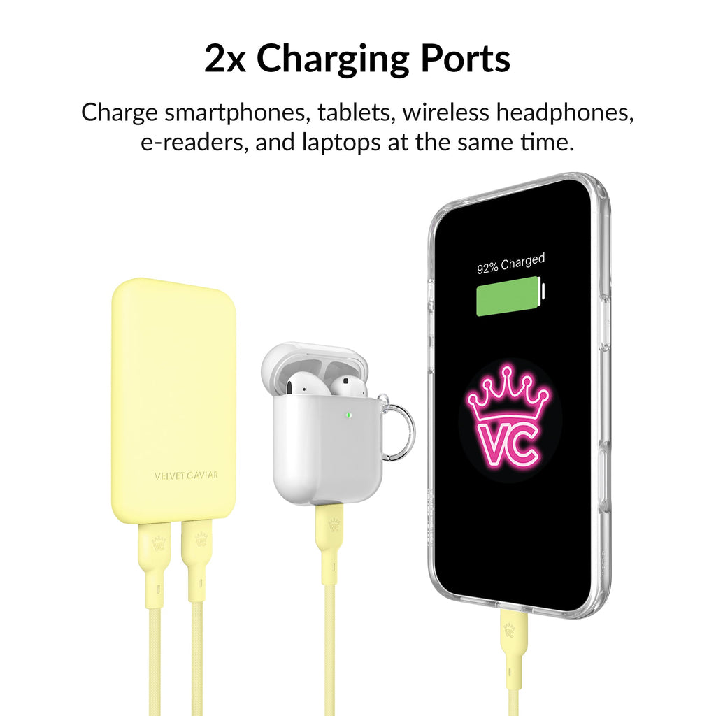 Butter Yellow Fast Charging Set, Dual Port Wall Adapter + 6ft USB-C Cable