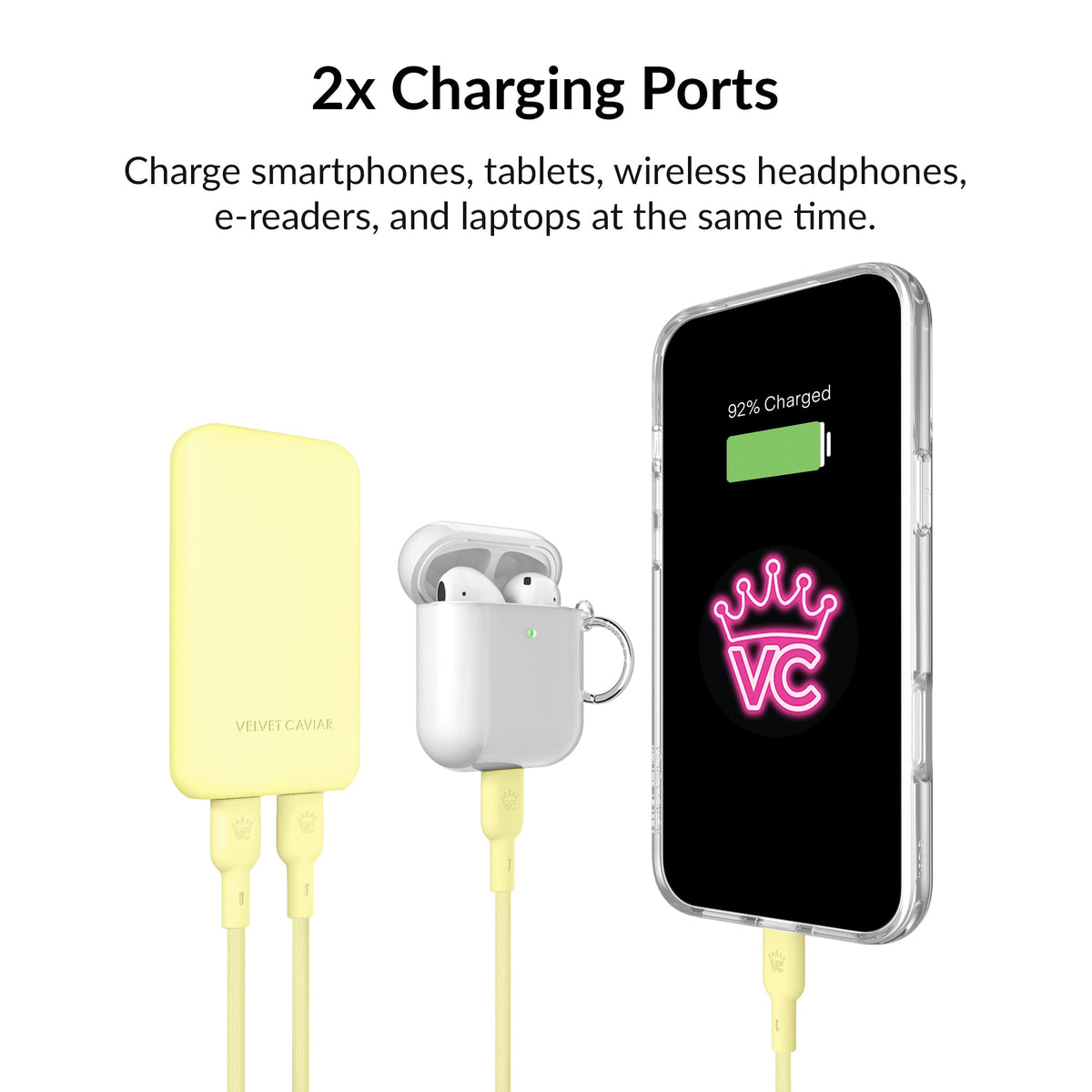 Butter Yellow Fast Charging Set, Dual Port Wall Adapter + 6ft USB-C Cable