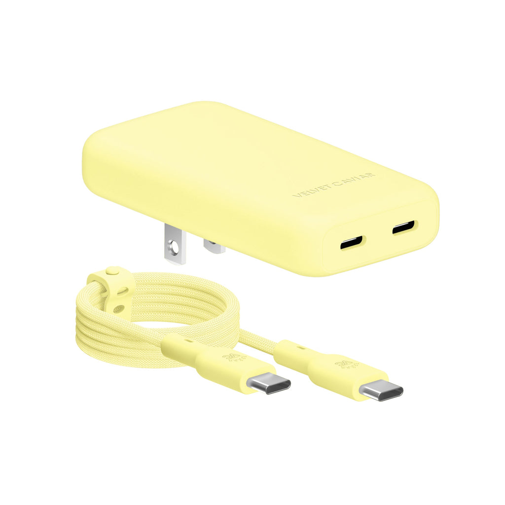Butter Yellow Fast Charging Set, Dual Port Wall Adapter + 6ft USB-C Cable