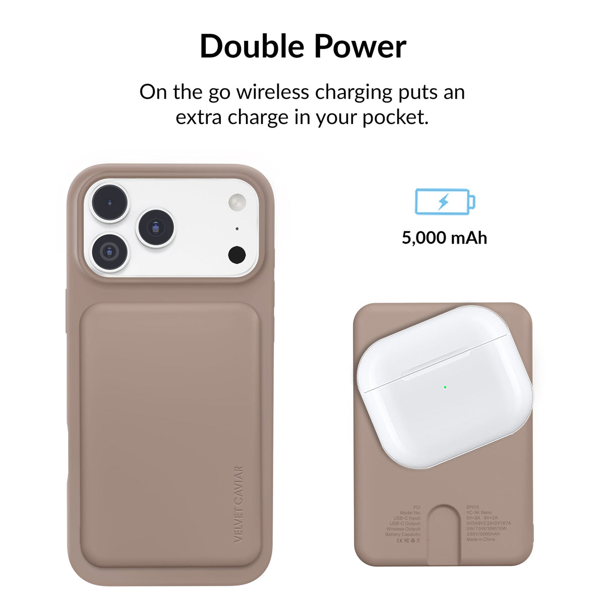 Cashmere Taupe Slim Portable MagSafe Charger Power Pack