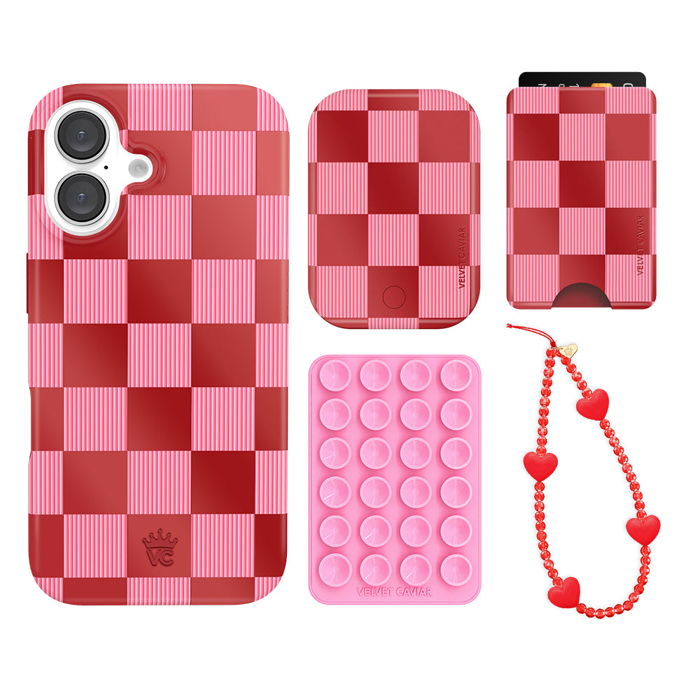Rose Vibe Checkered iPhone Bundle Set - Wallet