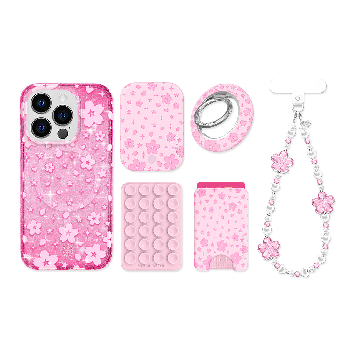 Cherry Blossom Glitter iPhone Bundle Set