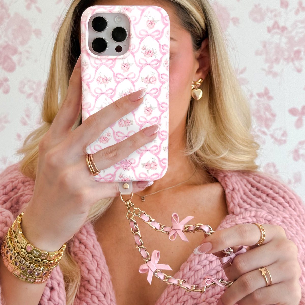 Pink Bow Leather Chain Phone Charm