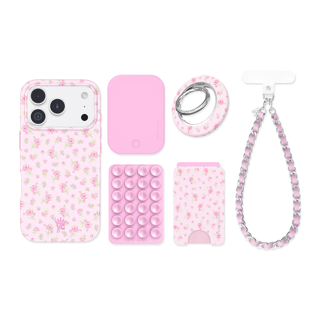 Dainty Pink Floral iPhone Bundle Set