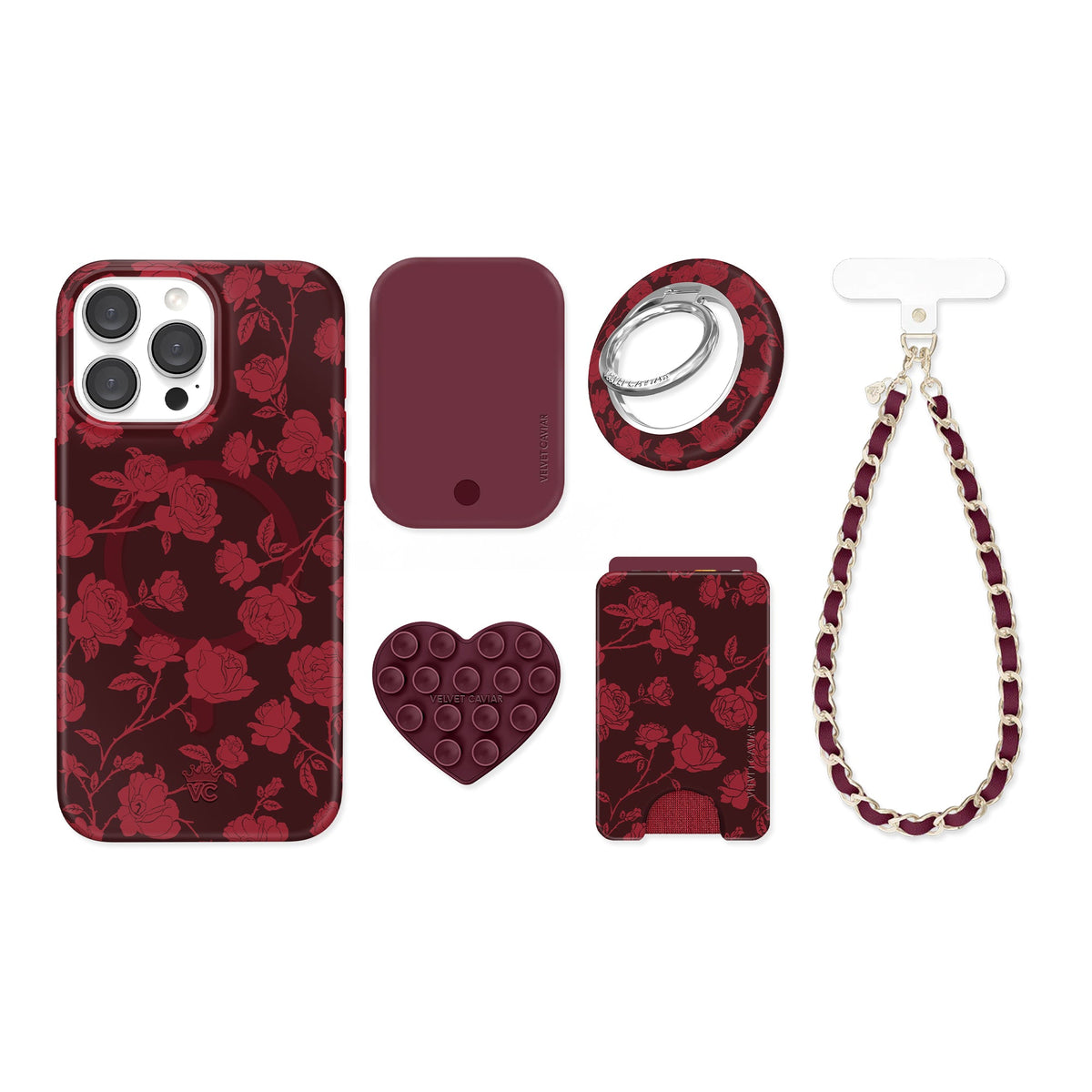 Dark Cherry Floral iPhone Bundle Set