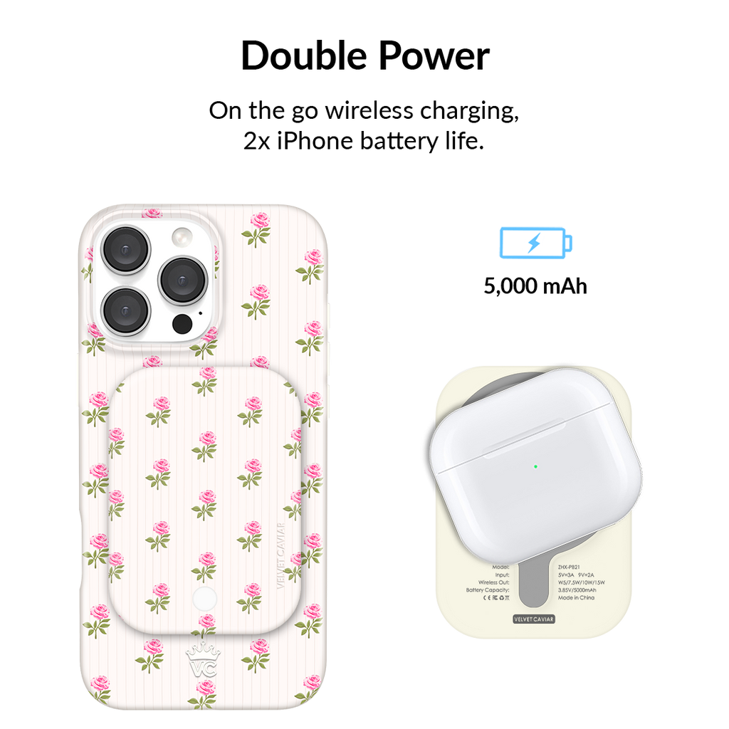 Pink Peony Floral Portable MagSafe Charger Power Pack
