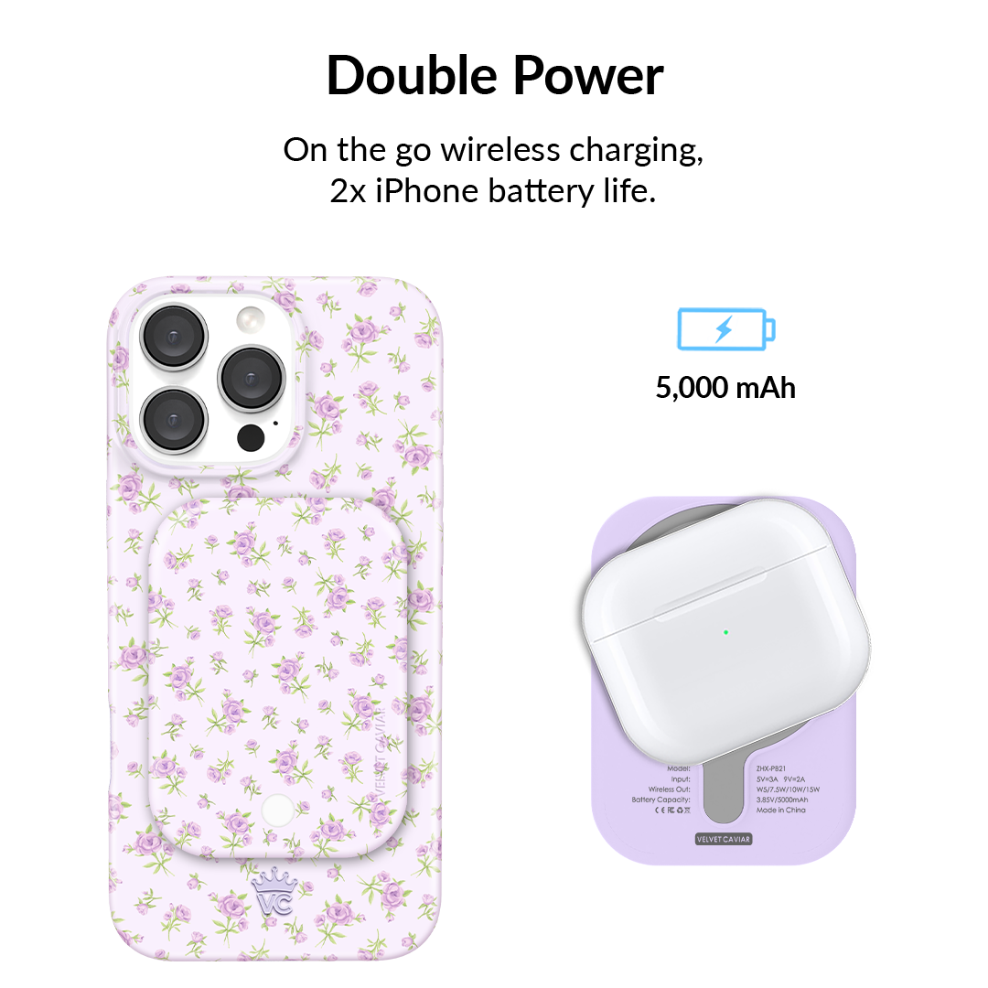 Dainty Lilac Floral Portable MagSafe Charger Power Pack
