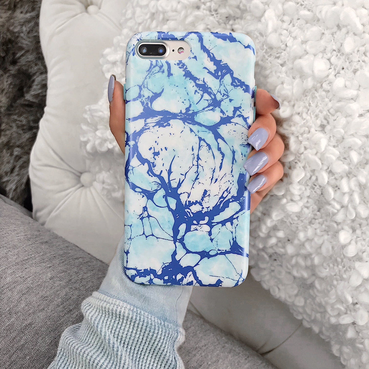Ocean Blue Chrome Marble iPhone Case