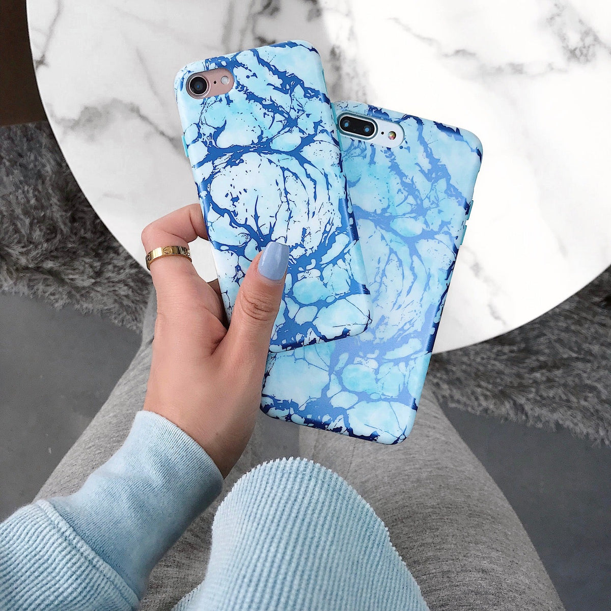 Ocean Blue Chrome Marble iPhone Case