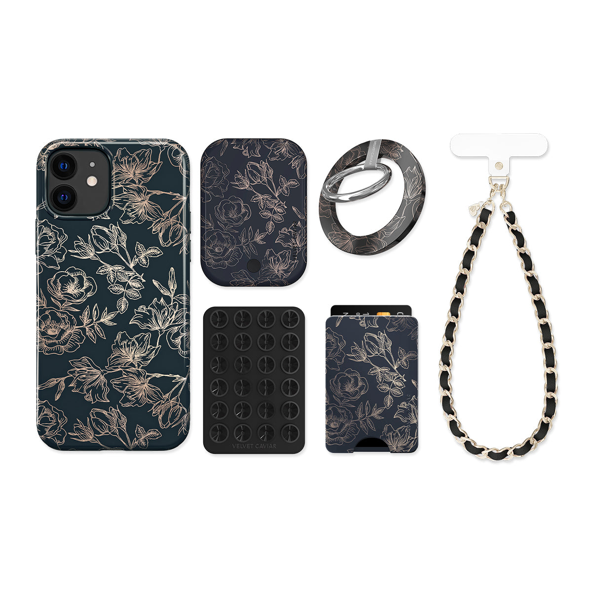 Floral Rose Gold Chrome iPhone Bundle Set