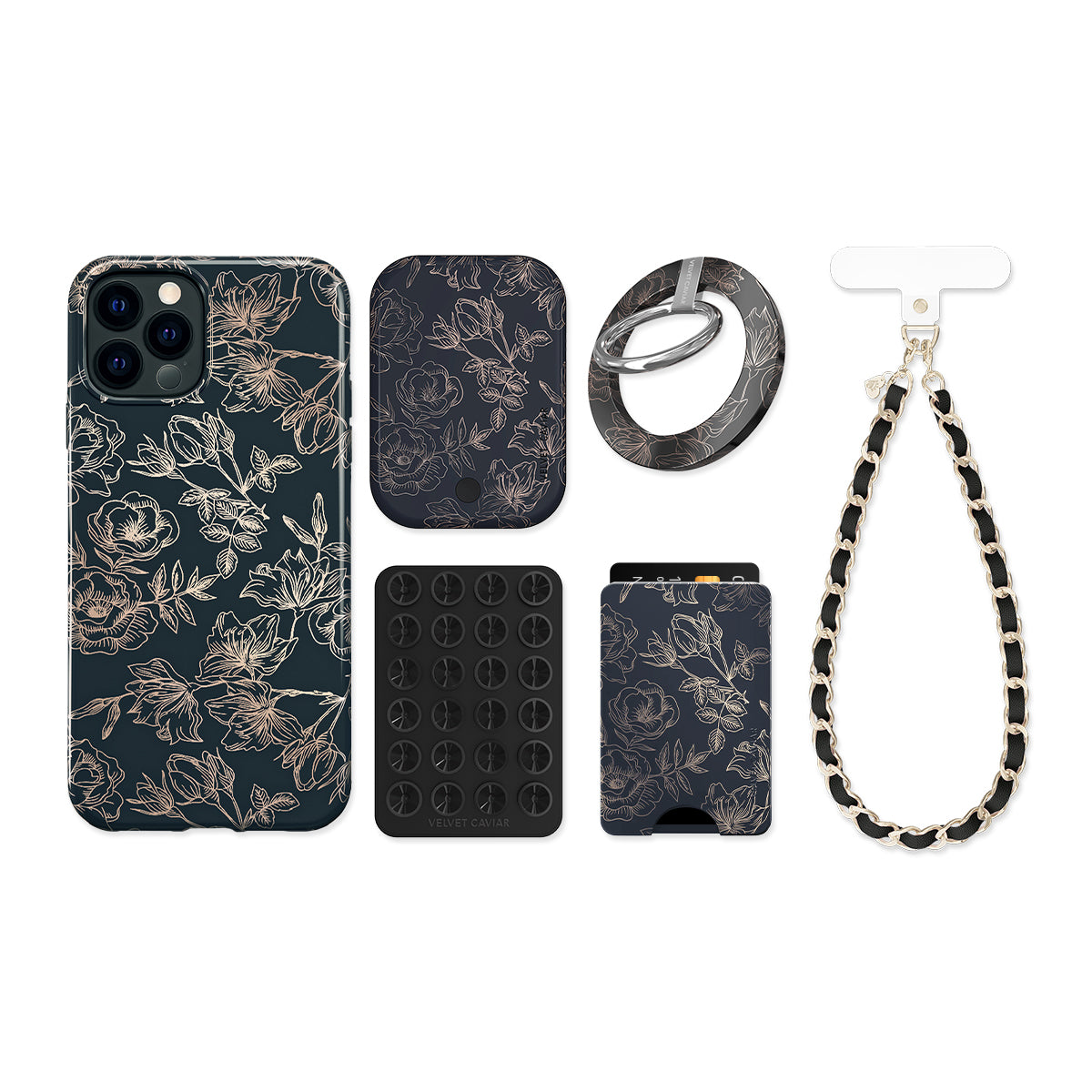 Floral Rose Gold Chrome iPhone Bundle Set