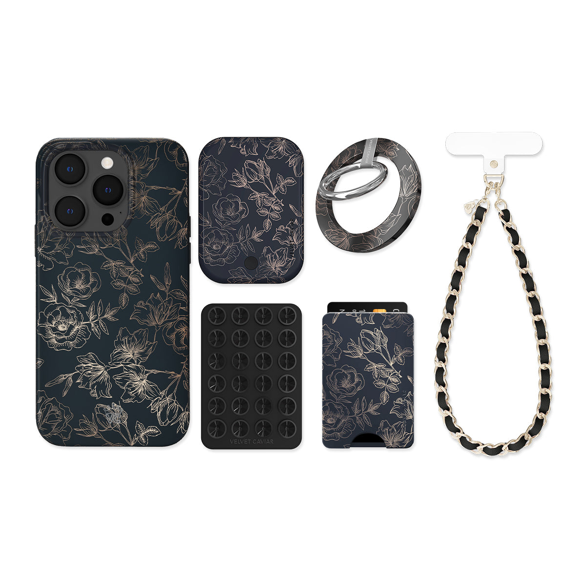Floral Rose Gold Chrome iPhone Bundle Set