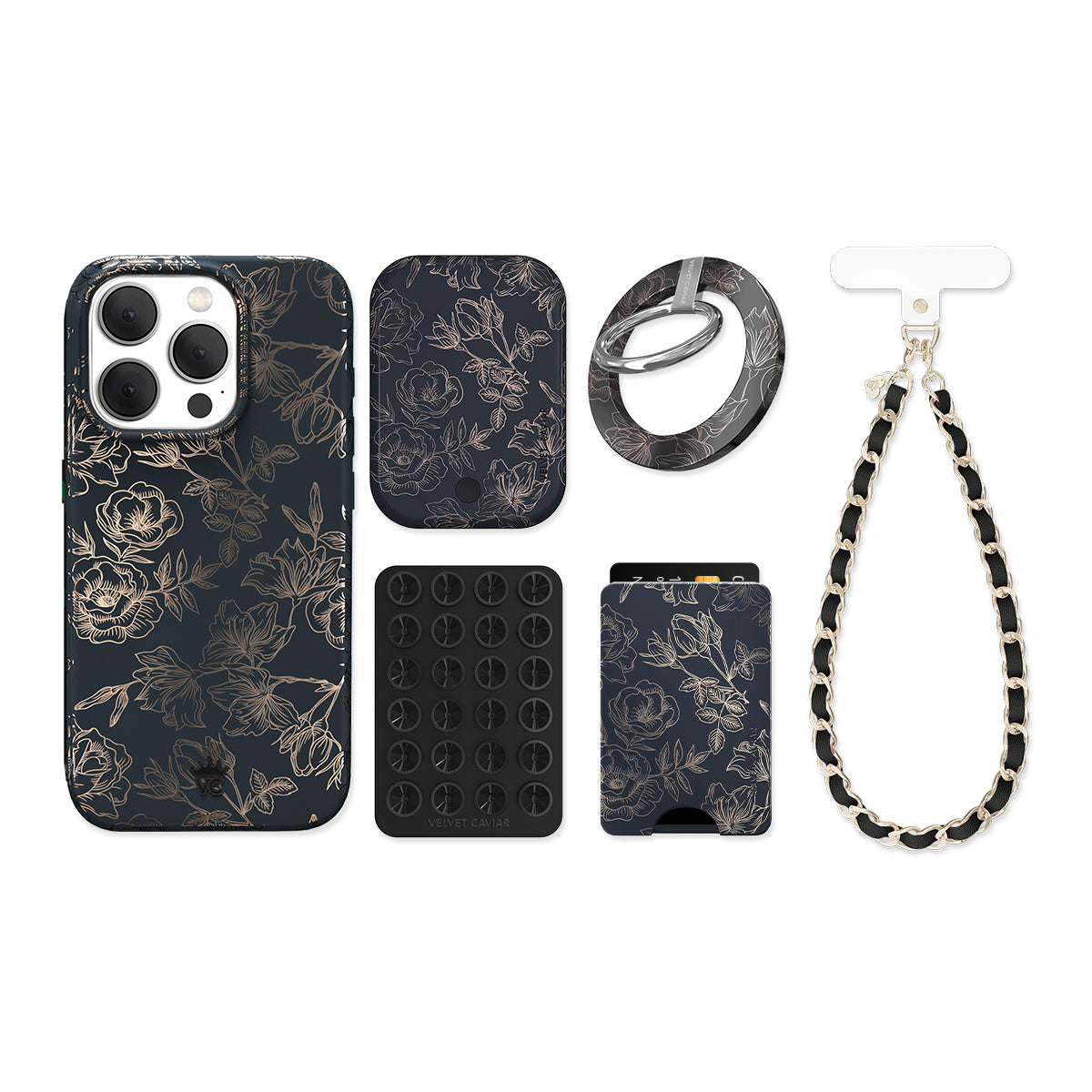 Floral Rose Gold Chrome iPhone Bundle Set