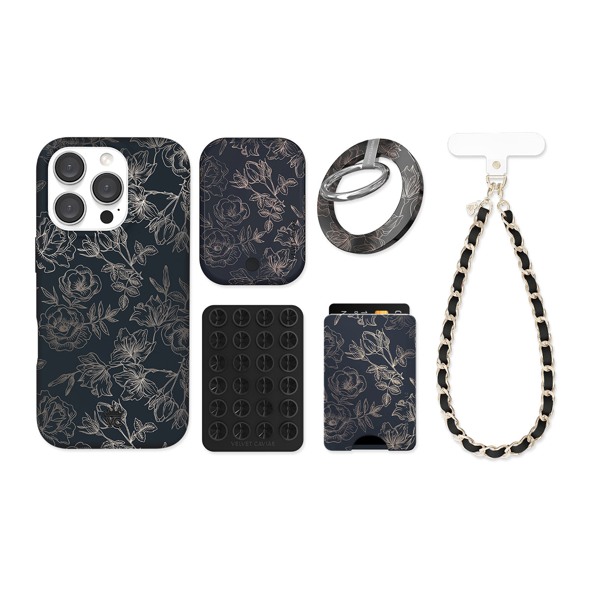 Floral Rose Gold Chrome iPhone Bundle Set