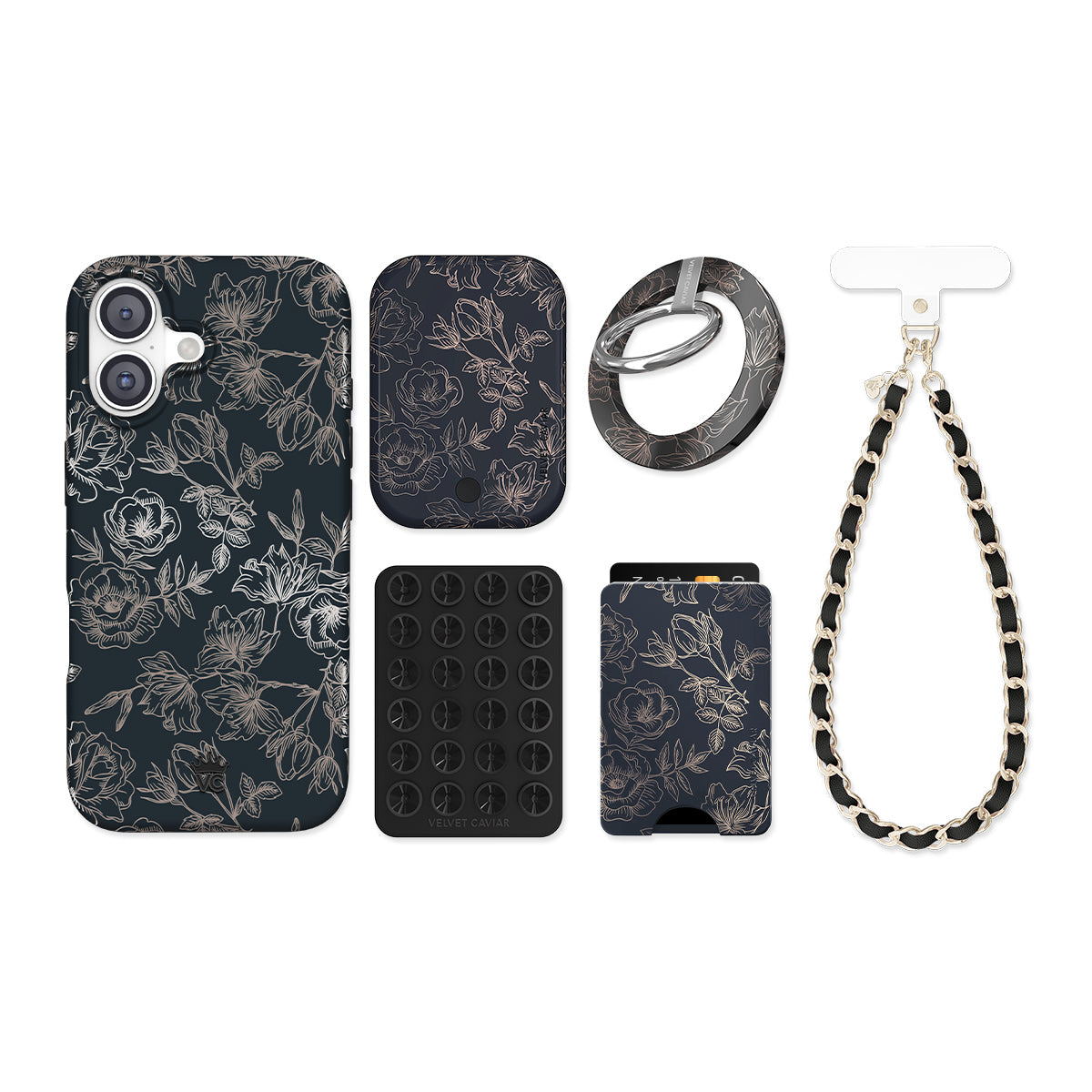 Floral Rose Gold Chrome iPhone Bundle Set